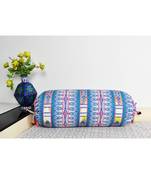 Lal Haveli Blue Round Handloom Designer Bolster Pillow Cover for Diwan Bed 30 x 15 inch