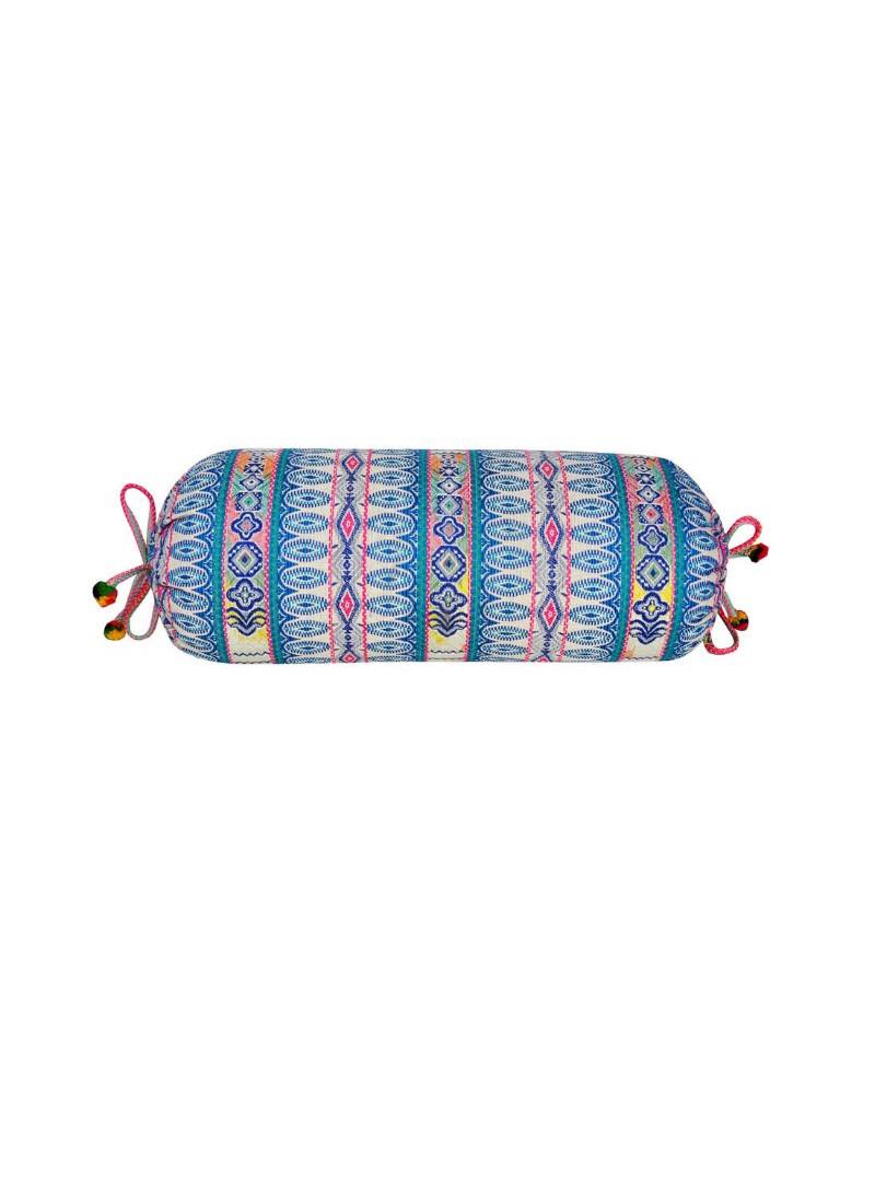 Lal Haveli Blue Round Handloom Designer Bolster Pillow Cover for Diwan Bed 30 x 15 inch