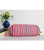 Lal Haveli Handmade Designer Pink Color Round Bolster Pillow Cushion Cover 30 x 15 inch