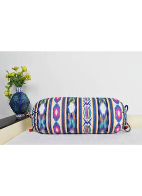 Lal Haveli Living Room Decorative Cotton Bolster Cover Blue Color 30 x 15 Inch 1