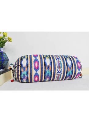 Lal Haveli Living Room Decorative Cotton Bolster Cover Blue Color 30 x 15 Inch 2
