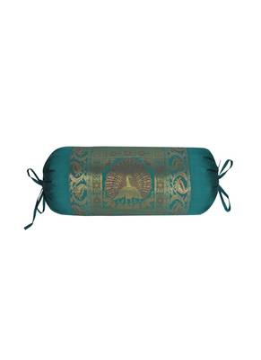 Lal Haveli Silk Round Peacock Design Roll Ethnic Bolster Cover Green Color 30 x 15 Inch 1