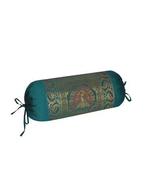 Lal Haveli Silk Round Peacock Design Roll Ethnic Bolster Cover Green Color 30 x 15 Inch 2