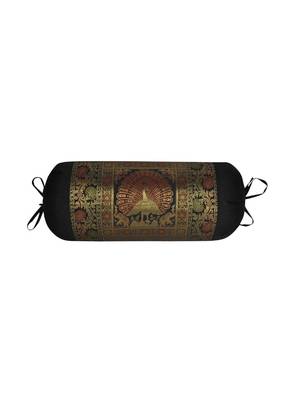 Lal Haveli Silk Handmade Peacock Design Bolster Cover 30 x 15 Inch Black Color Housewarming Gift 1