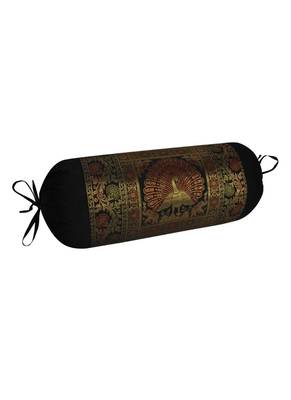 Lal Haveli Silk Handmade Peacock Design Bolster Cover 30 x 15 Inch Black Color Housewarming Gift 2