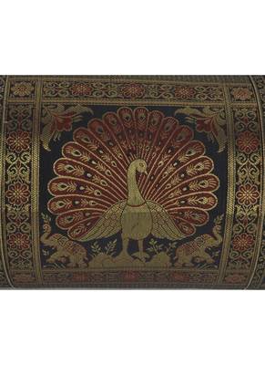 Lal Haveli Silk Handmade Peacock Design Bolster Cover 30 x 15 Inch Black Color Housewarming Gift 3