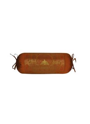 Lal Haveli Traditional Round Shape Peacock Design Bolster Cover 30 x 15 Inch Golden Color 1