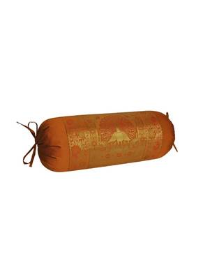 Lal Haveli Traditional Round Shape Peacock Design Bolster Cover 30 x 15 Inch Golden Color 2