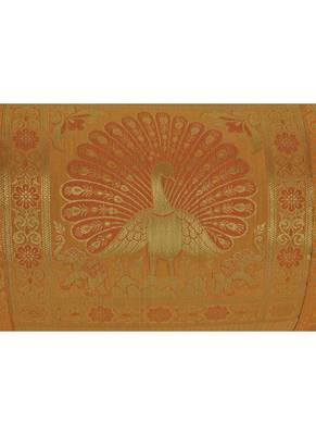Lal Haveli Traditional Round Shape Peacock Design Bolster Cover 30 x 15 Inch Golden Color 3
