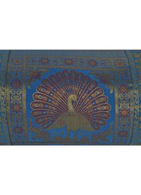 Lal Haveli Silk Fabric Handmade Peacock Design Bolster Cover Turquoise Color 30 x 15 Inch 3