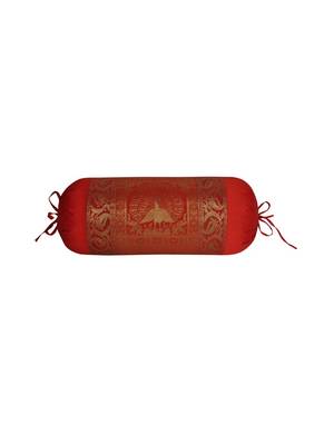 Lal Haveli Peacock Design Red Color Bolster Cover 30 x 15 Inch 1