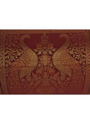 Lal Haveli Round Roll Silk Designer Decorative Peacock Design Bolster Cover Maroon Color 30 x 15 Inch 3