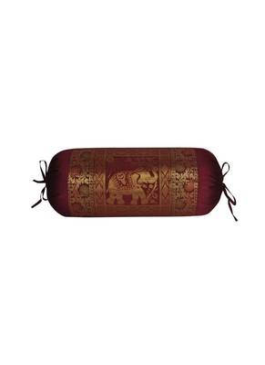 Lal Haveli Classic Elephant Design Bolster Cover Maroon Color 30 x 15 Inch Housewarming Gift 1