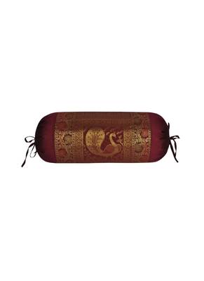 Lal Haveli Traditional Decorative Peacock Design Bolster Cover Maroon Color 30 x 15 Inch Weeding Centerpiece 1