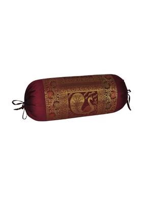 Lal Haveli Traditional Decorative Peacock Design Bolster Cover Maroon Color 30 x 15 Inch Weeding Centerpiece 2