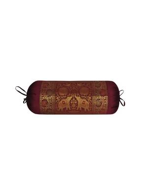 Lal Haveli Silk Bolster Elephant Design Bolster Cover Maroon Color 30 x 15 Inch 1