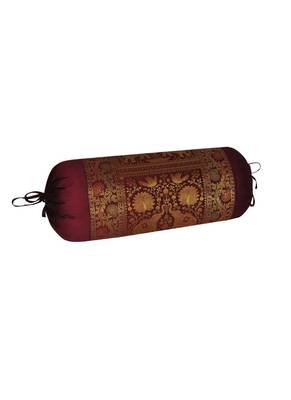 Lal Haveli Silk Bolster Elephant Design Bolster Cover Maroon Color 30 x 15 Inch 2