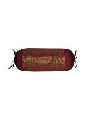 Lal Haveli Home Decorative Handmade Bolster Cover Maroon Color 30 x 15 Inch 1