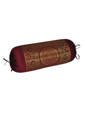 Lal Haveli Home Decorative Handmade Bolster Cover Maroon Color 30 x 15 Inch 2