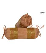Lal Haveli Living Room Decorations Silk Round Bolster Cushion Cover Set Brown Color 18 X 8 inches