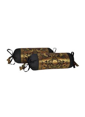 Lal Haveli Living Room Decorativ Peacock Design Silk Bolster Pillow Covers Set of 2 Pcs 18 x 8 inch 2