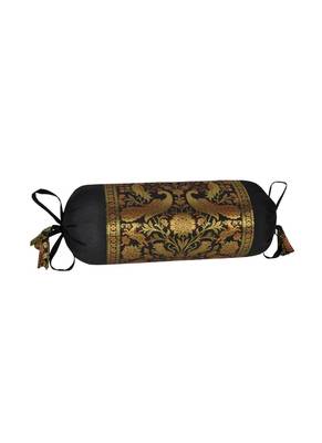 Lal Haveli Living Room Decorativ Peacock Design Silk Bolster Pillow Covers Set of 2 Pcs 18 x 8 inch 4