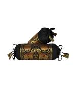 Lalhaveli Elephant Design Silk Bolster Pillow Cushion Covers (18 x 8 inch, Black)- Set of 2 Pcs