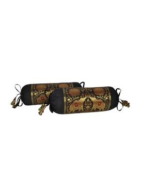 Lalhaveli Elephant Design Silk Bolster Pillow Cushion Covers (18 x 8 inch, Black)- Set of 2 Pcs 2