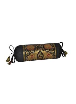 Lalhaveli Elephant Design Silk Bolster Pillow Cushion Covers (18 x 8 inch, Black)- Set of 2 Pcs 4