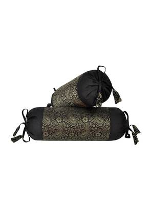 Lal Haveli Set of 2 Round Shape Silk Bolster Pillow Covers 18 x 8 Inch 1