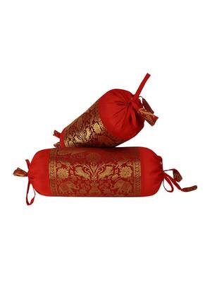 Lal Haveli Living Room Decorative Silk Bolster Pillow Covers Set of 2 Pcs 18 x 8 inch 1
