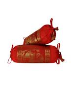 Lal Haveli Living Room Decoration Elephant Design Silk Red Color Bolster Cushion Cover 18 x 8 inch Set of 2