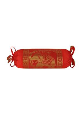 Lal Haveli Living Room Decoration Elephant Design Silk Red Color Bolster Cushion Cover 18 x 8 inch Set of 2 3