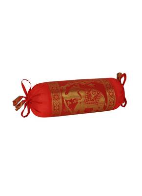 Lal Haveli Living Room Decoration Elephant Design Silk Red Color Bolster Cushion Cover 18 x 8 inch Set of 2 4