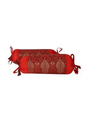Lal Haveli Designer Round Shape Red Silk Bolster Pillow Cover for Home Decor 18 x 8 inch Set of 2 2