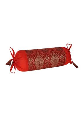 Lal Haveli Designer Round Shape Red Silk Bolster Pillow Cover for Home Decor 18 x 8 inch Set of 2 4