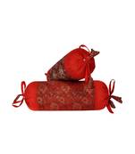 Lal Haveli Decorated Silk Fabric Round Bolster Pillow Covers Set of 2 Pcs 18 x 8 inch