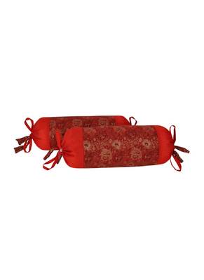 Lal Haveli Decorated Silk Fabric Round Bolster Pillow Covers Set of 2 Pcs 18 x 8 inch 2
