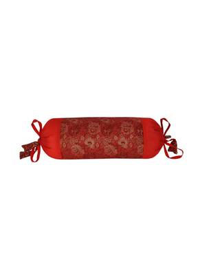 Lal Haveli Decorated Silk Fabric Round Bolster Pillow Covers Set of 2 Pcs 18 x 8 inch 3