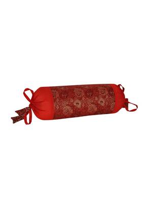 Lal Haveli Decorated Silk Fabric Round Bolster Pillow Covers Set of 2 Pcs 18 x 8 inch 4