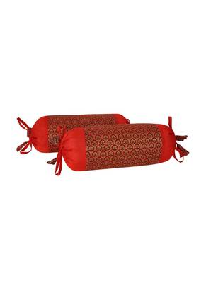 Lal Haveli Handmade Silk Fabric Designer Silk Bolster Cushion Cover 18 x 8 inch Set of 2 2