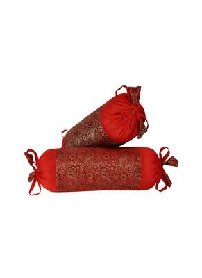 Lal Haveli Decorated Silk Fabric Designer Cervical Neck Pillow Bolster Cover Set of 2 Pcs 18 x 8 inch 1
