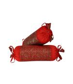 Lal Haveli Decorated Silk Fabric Designer Cervical Neck Pillow Bolster Cover Set of 2 Pcs 18 x 8 inch