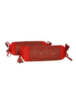 Lal Haveli Decorated Silk Fabric Designer Cervical Neck Pillow Bolster Cover Set of 2 Pcs 18 x 8 inch 2