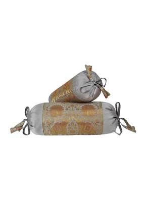 Lal Haveli Elephant Work Design Silk Bolster Cushion Covers Living Room Decor Set of 2, 18 x 8 inch 1
