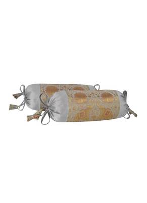 Lal Haveli Elephant Work Design Silk Bolster Cushion Covers Living Room Decor Set of 2, 18 x 8 inch 2