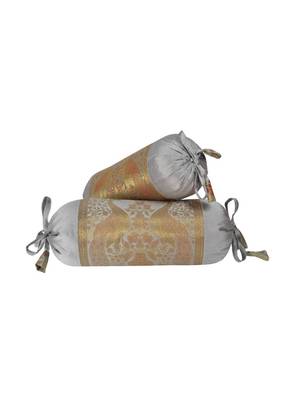Lal Haveli Decorative Silk Fabric Peacock Design Bolster Pillow Cushion Covers 18 x 8 inch (2 Pc Set) 1