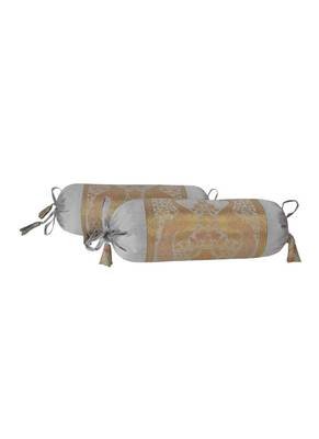 Lal Haveli Decorative Silk Fabric Peacock Design Bolster Pillow Cushion Covers 18 x 8 inch (2 Pc Set) 2