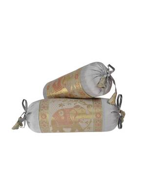 Lal Haveli Elephant Design Silk Bolster Cushion Cover for Diwan/Bed/Sofa Decor 18 x 8 inch Set of 2 Pcs 1