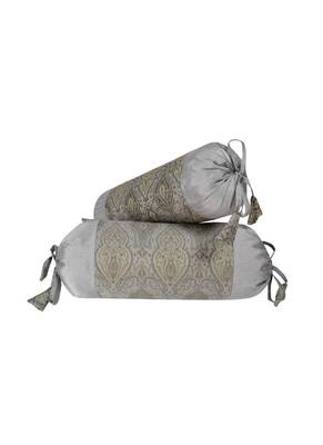 Lal Haveli Decorative Silk Fabric Round Bolster Cushion Covers 18 x 8 inch (2 Pc Set) 1